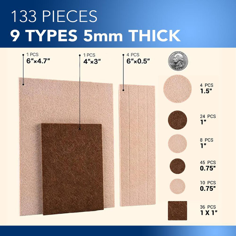 133-Piece Brown and Beige Felt Furniture Pads Set