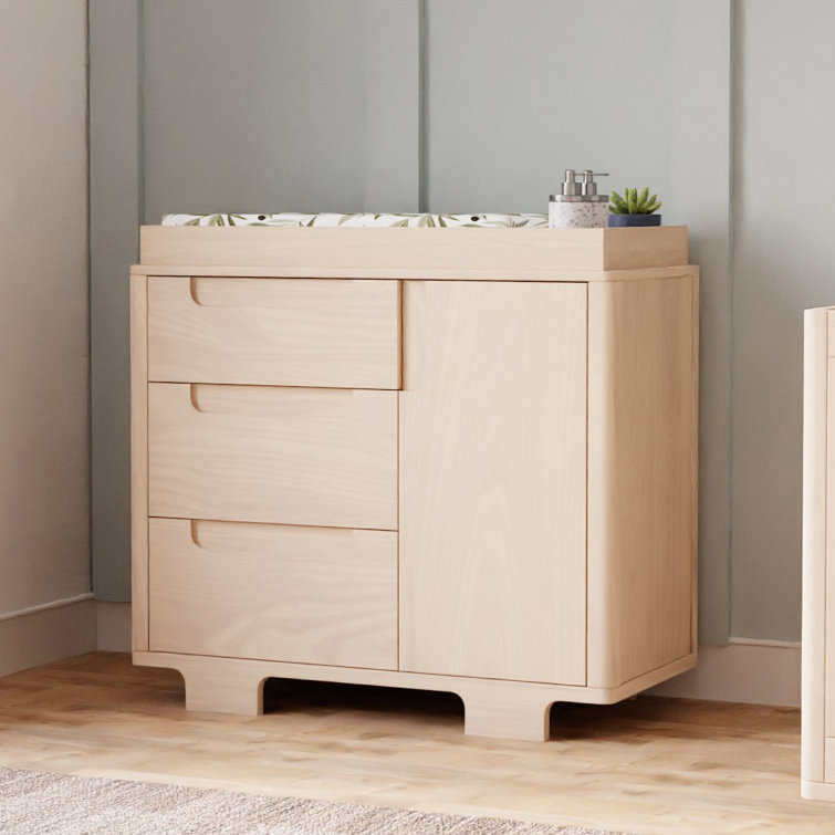 Washed Natural Pinewood 3-Drawer Dresser with Cabinet