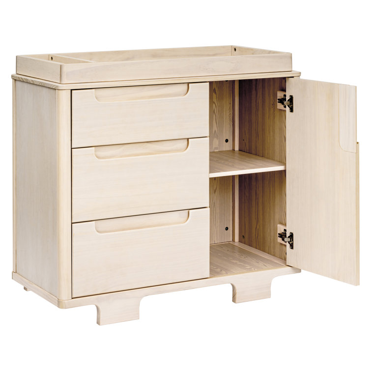 Washed Natural Pinewood 3-Drawer Dresser with Cabinet