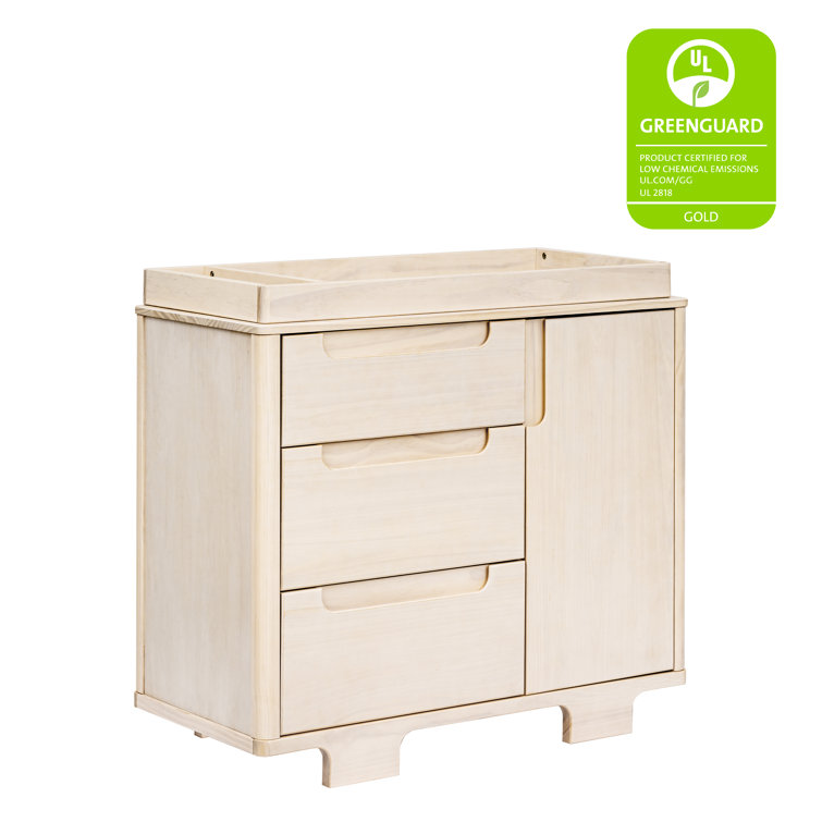 Washed Natural Pinewood 3-Drawer Dresser with Cabinet