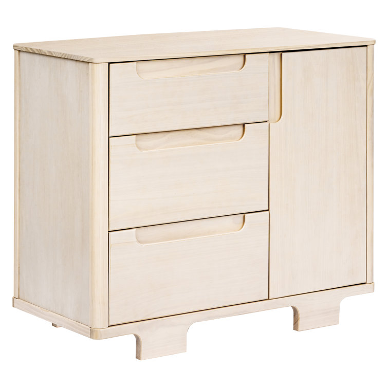 Washed Natural Pinewood 3-Drawer Dresser with Cabinet