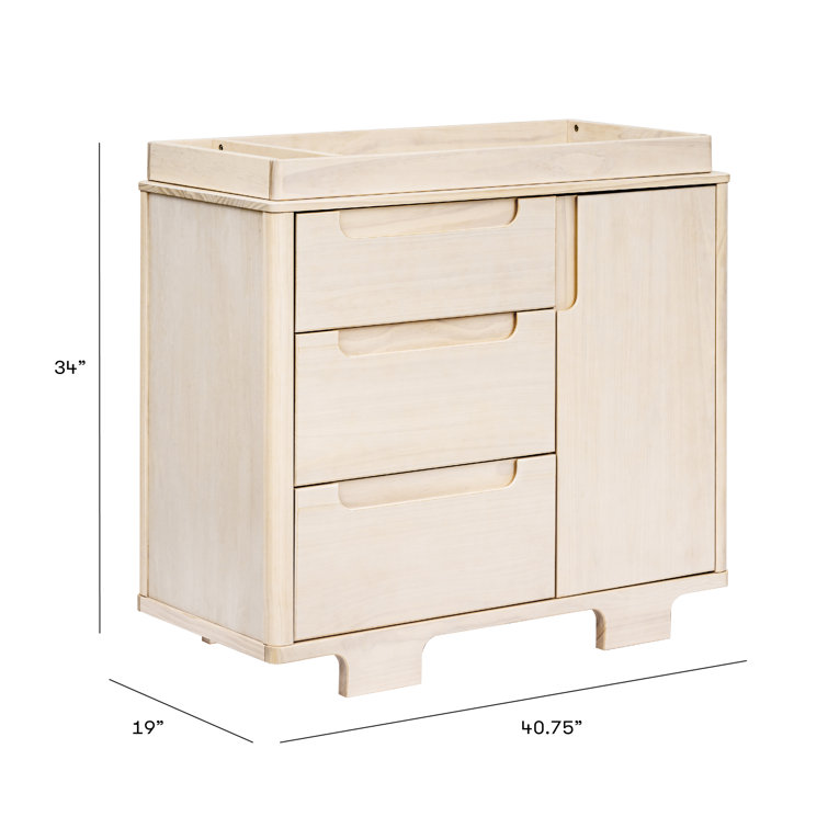 Washed Natural Pinewood 3-Drawer Dresser with Cabinet