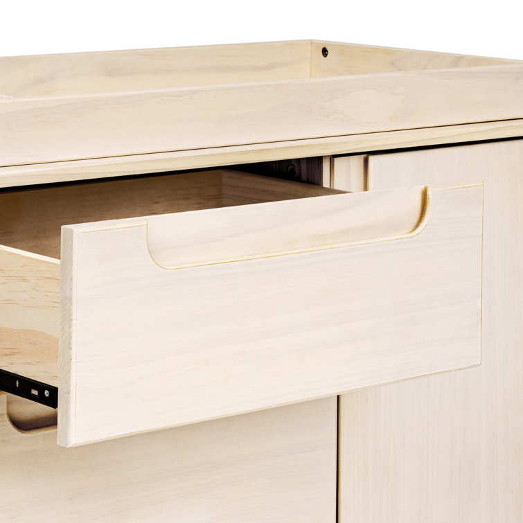 Washed Natural Pinewood 3-Drawer Dresser with Cabinet