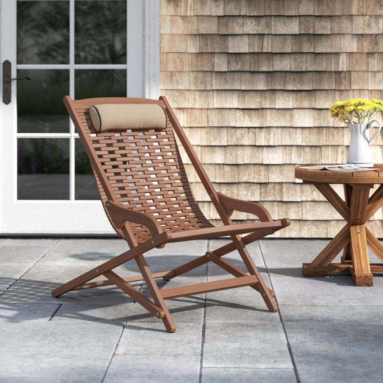 Classic Eucalyptus Wood Brown Outdoor Swing Lounger with Pillow