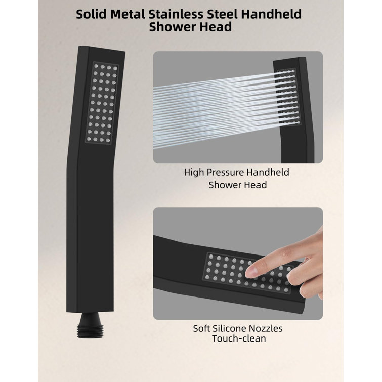 Matte Black 12'' High Pressure Rainfall Shower Head Combo