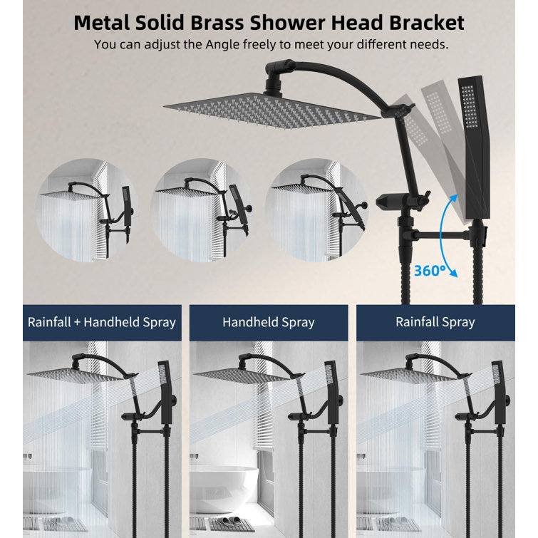 Matte Black 12'' High Pressure Rainfall Shower Head Combo