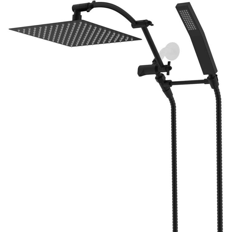 Matte Black 10" Square Rain Shower Head with High Pressure Handheld Wand