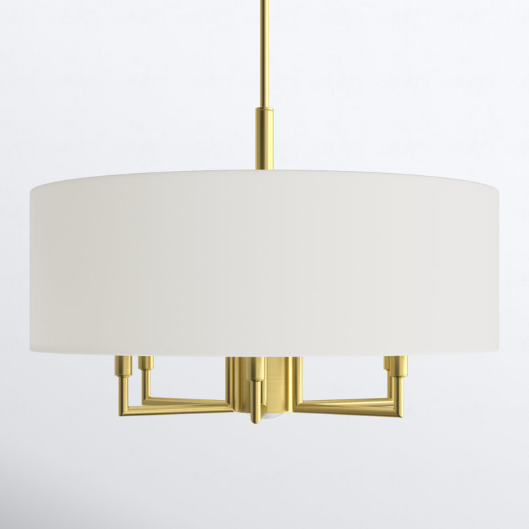 Meridian Satin Brass 7-Light Modern Drum Chandelier with Off-White Shade