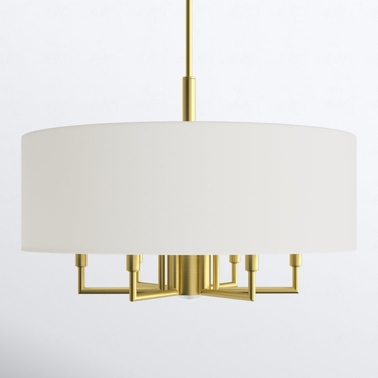Meridian Satin Brass 7-Light Modern Drum Chandelier with Off-White Shade