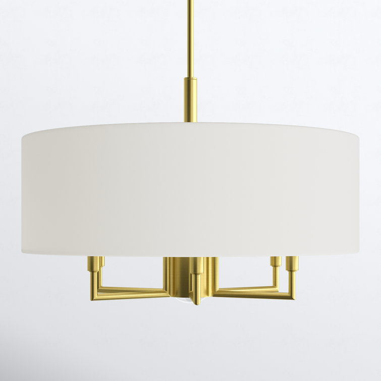Meridian Satin Brass 7-Light Modern Drum Chandelier with Off-White Shade