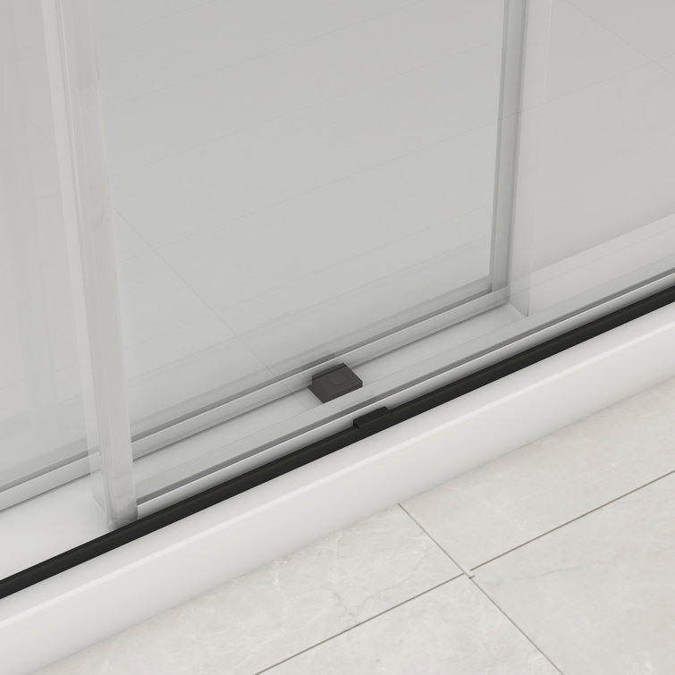 Matte Black Frameless Double Sliding Shower Door with Handles
