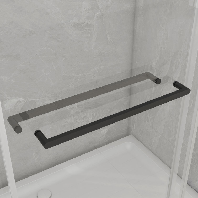 Matte Black Frameless Double Sliding Shower Door with Handles