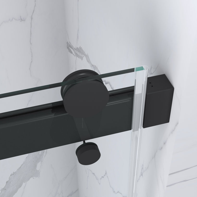 Matte Black Frameless Double Sliding Shower Door with Handles