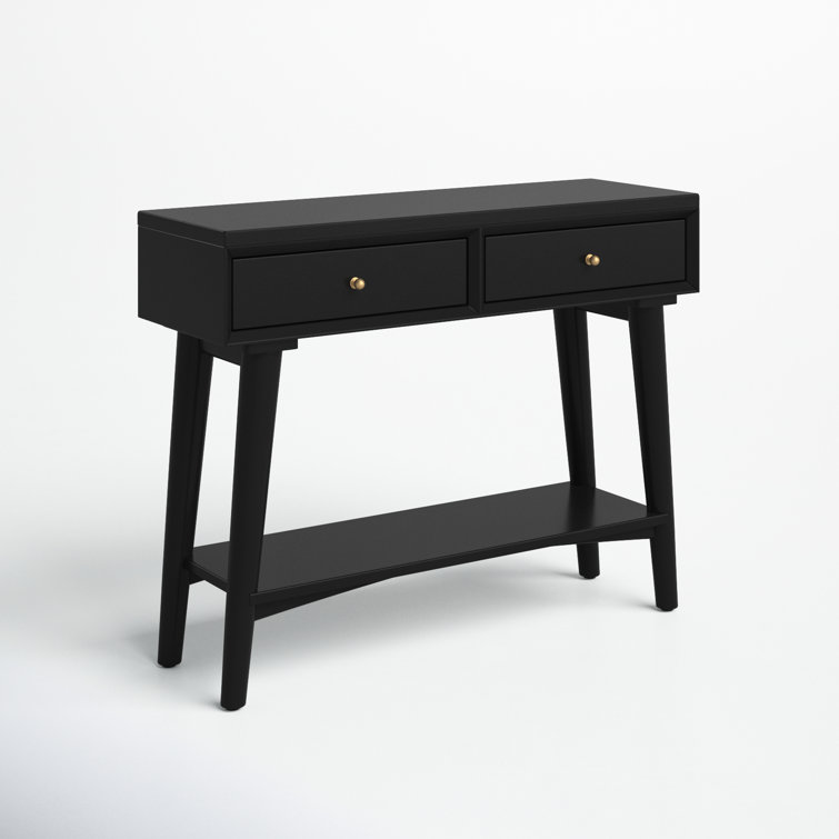 Transitional Mid-Century Black Mahogany Console Table with Storage