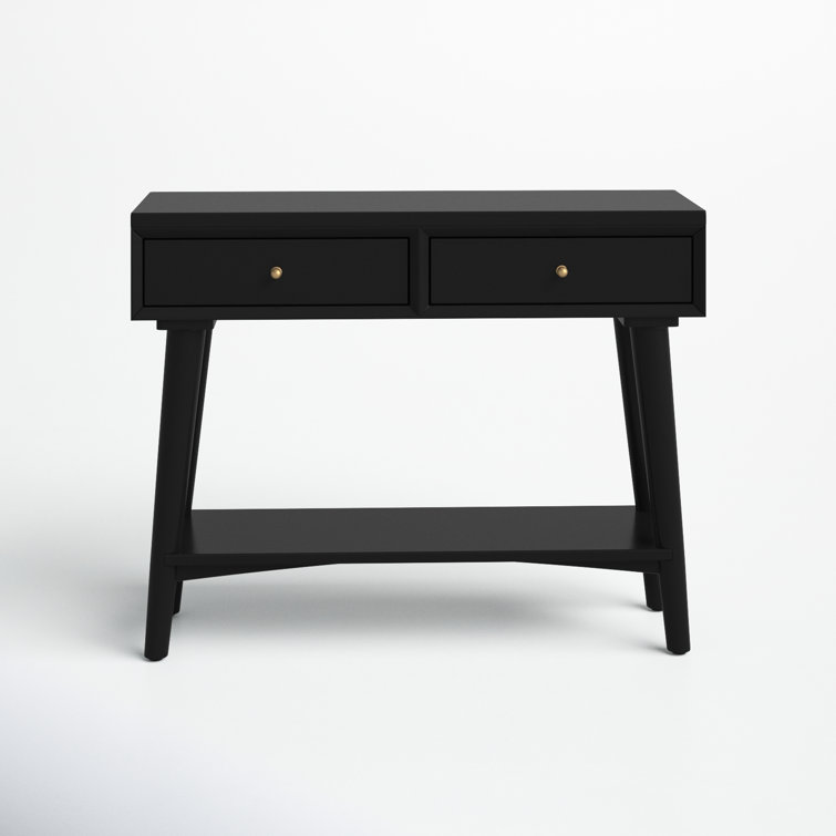 Transitional Mid-Century Black Mahogany Console Table with Storage