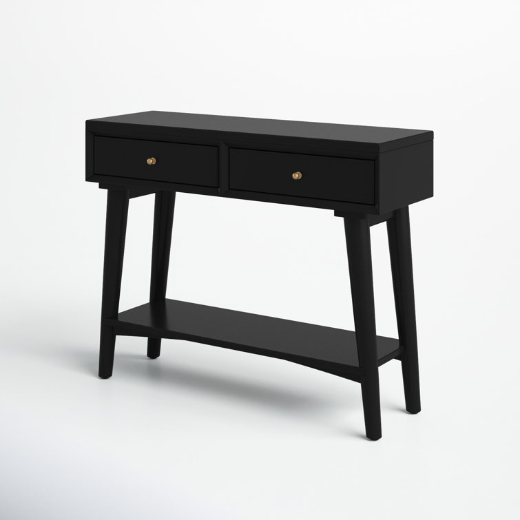 Transitional Mid-Century Black Mahogany Console Table with Storage