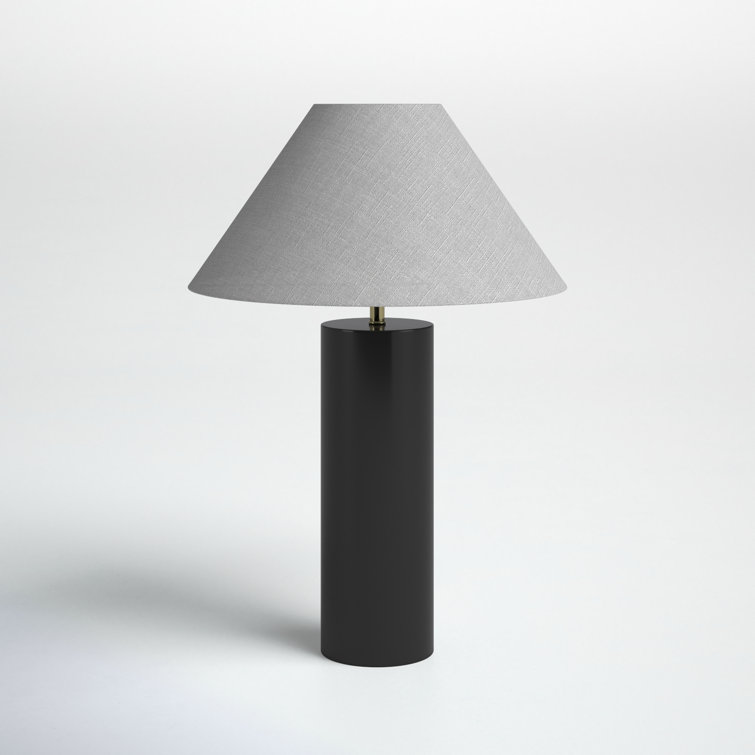 Black Solid Wood Table Lamp with Gray Linen Shade
