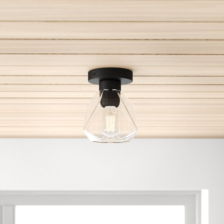 Midnight Black Geometric Glass Drum Flush Mount Light