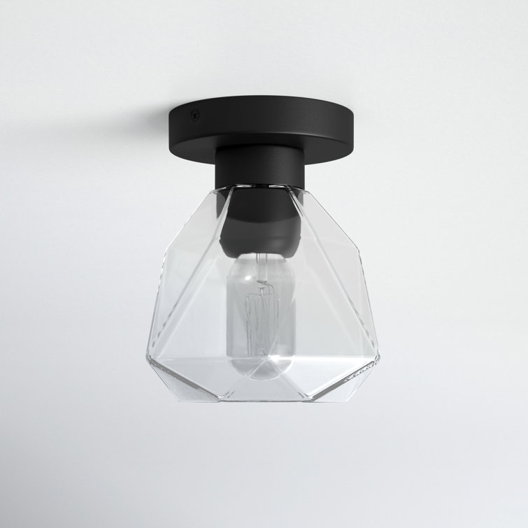 Midnight Black Geometric Glass Drum Flush Mount Light