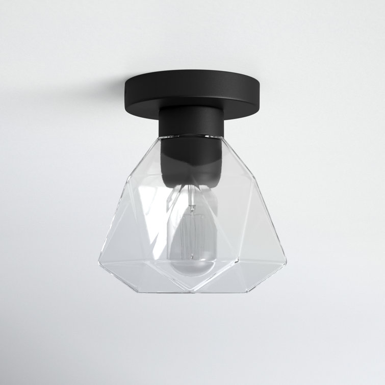 Midnight Black Geometric Glass Drum Flush Mount Light