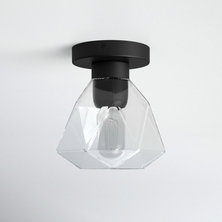 Midnight Black Geometric Glass Drum Flush Mount Light