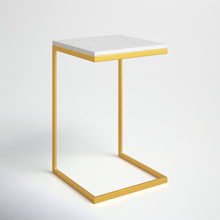 Antique Gold & White Marble Square End Table