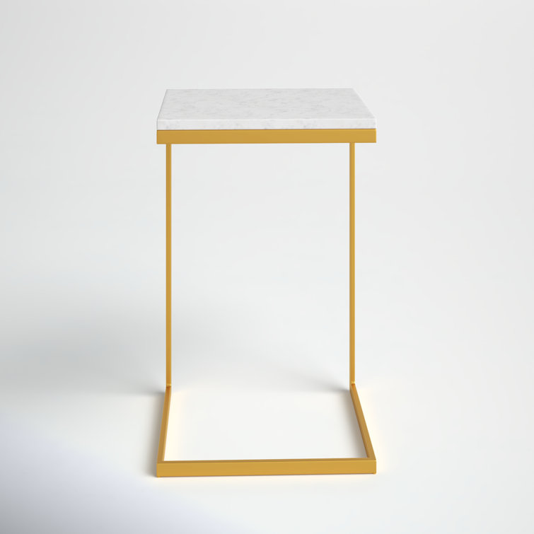 Antique Gold & White Marble Square End Table