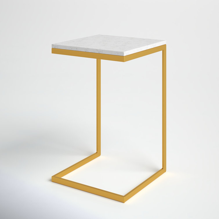 Antique Gold & White Marble Square End Table