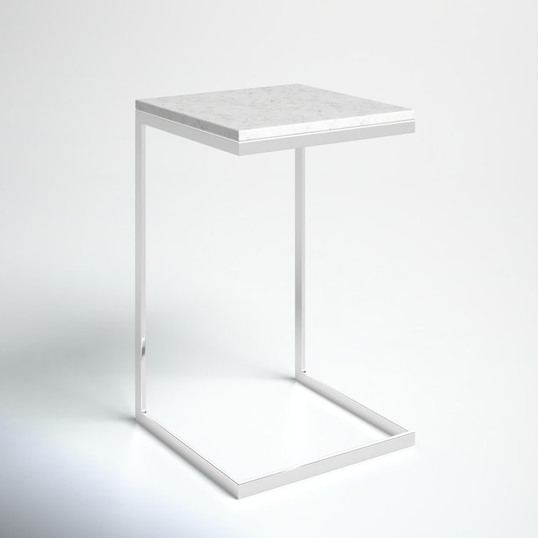 Lawler 26'' Brushed Nickel Iron Base with White Marble Top End Table