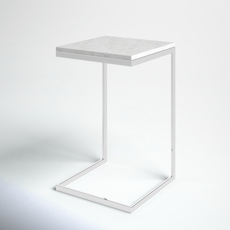 Lawler 26'' Brushed Nickel Iron Base with White Marble Top End Table