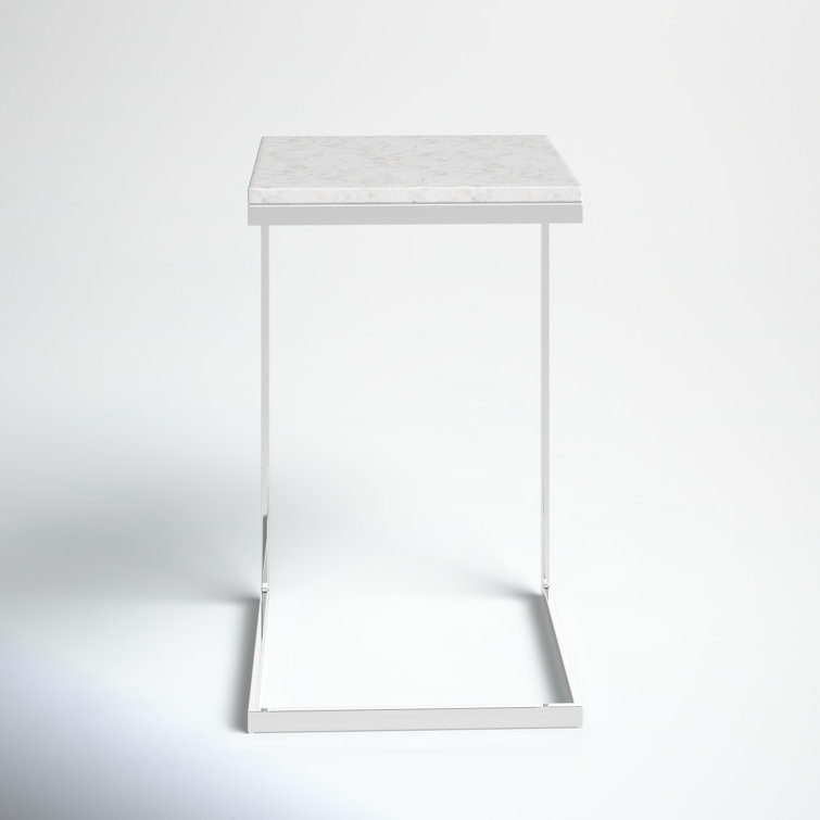 Lawler 26'' Brushed Nickel Iron Base with White Marble Top End Table