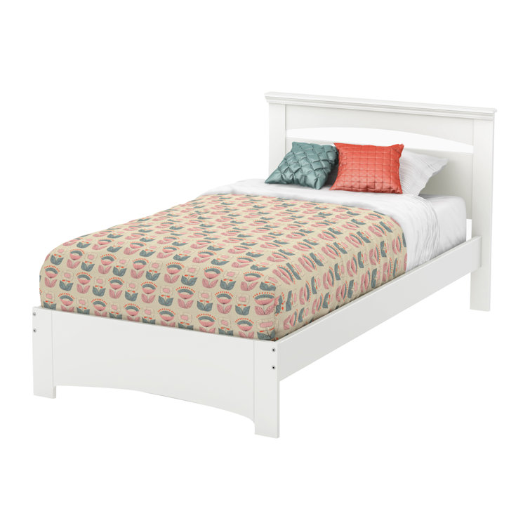Pure White Twin Platform Bed with Drawer and Headboard