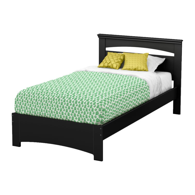 Black Twin Wood Platform Bed with Headboard and Drawer