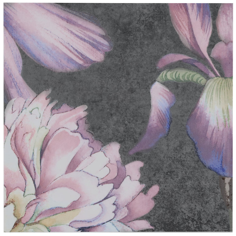 Angela Harris 8" x 8" Pink and Gray Porcelain Floral Wall Tile