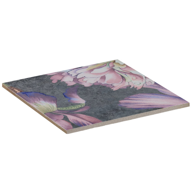 Angela Harris 8" x 8" Pink and Gray Porcelain Floral Wall Tile