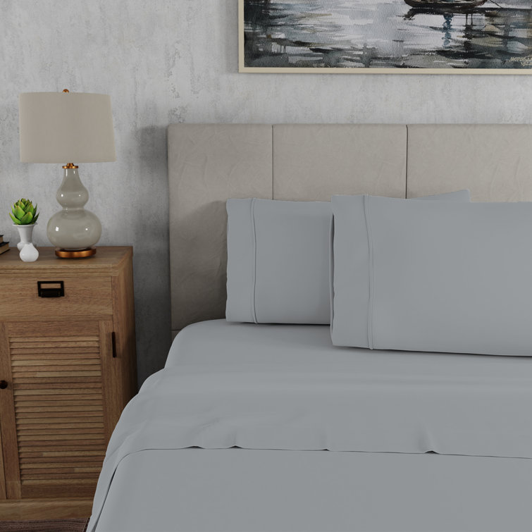 Queen Light Gray Cotton Blend Percale Sheet Set