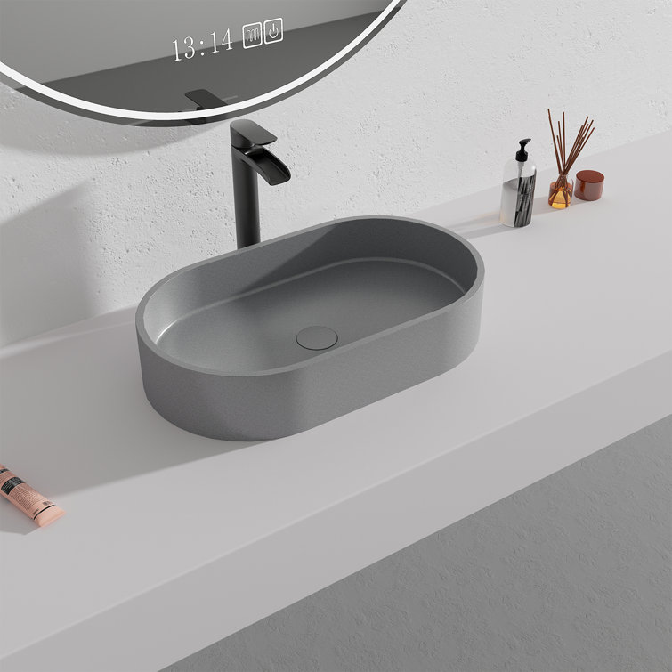 Mottled Bluish Gray Ceramic Oval Vessel Bathroom Sink