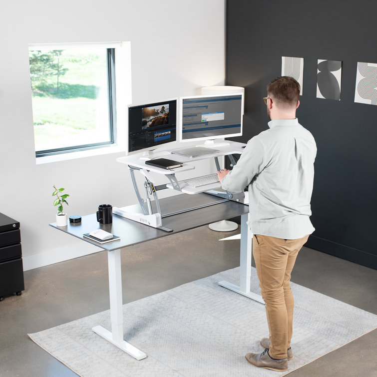 VIVO White 36" Adjustable Height Desk Converter with Keyboard Tray