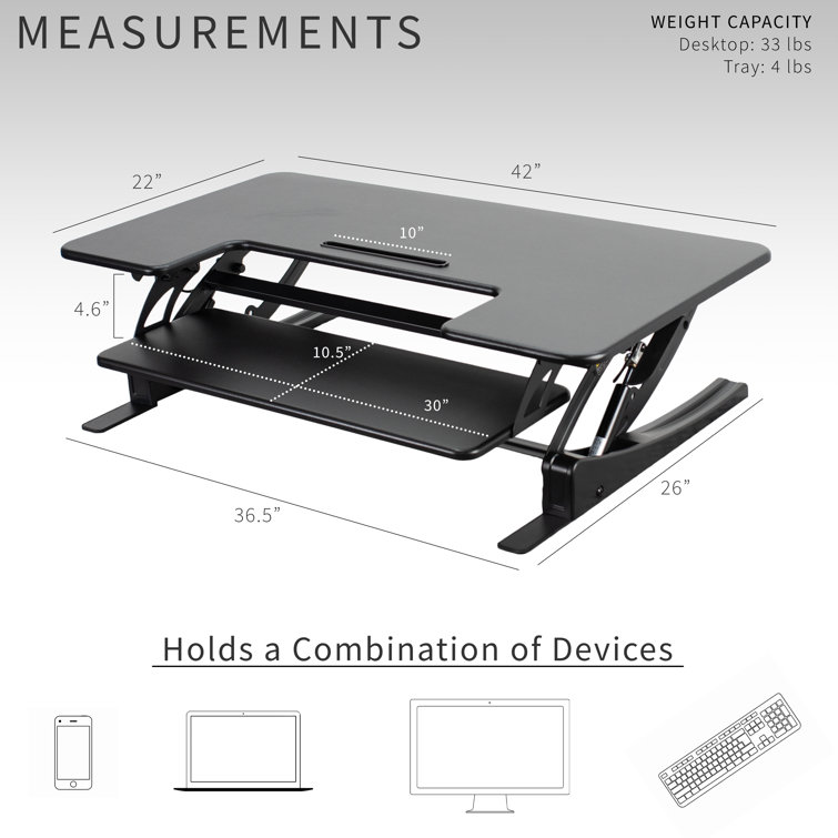 Black 42" Height Adjustable Standing Desk Converter