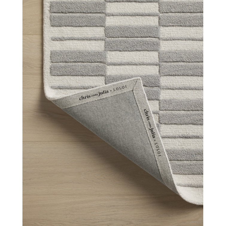 Ivory and Grey Hand-Tufted Wool Striped 5' x 7' Rug