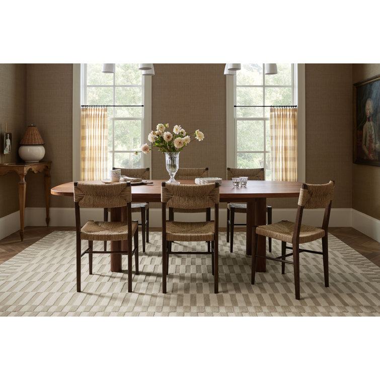 Ivory and Beige Tufted Wool Striped Area Rug 5' x 7'6"