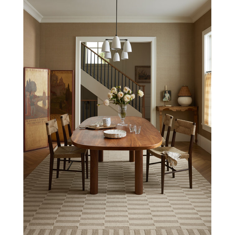 Ivory and Beige Tufted Wool Striped Area Rug 5' x 7'6"