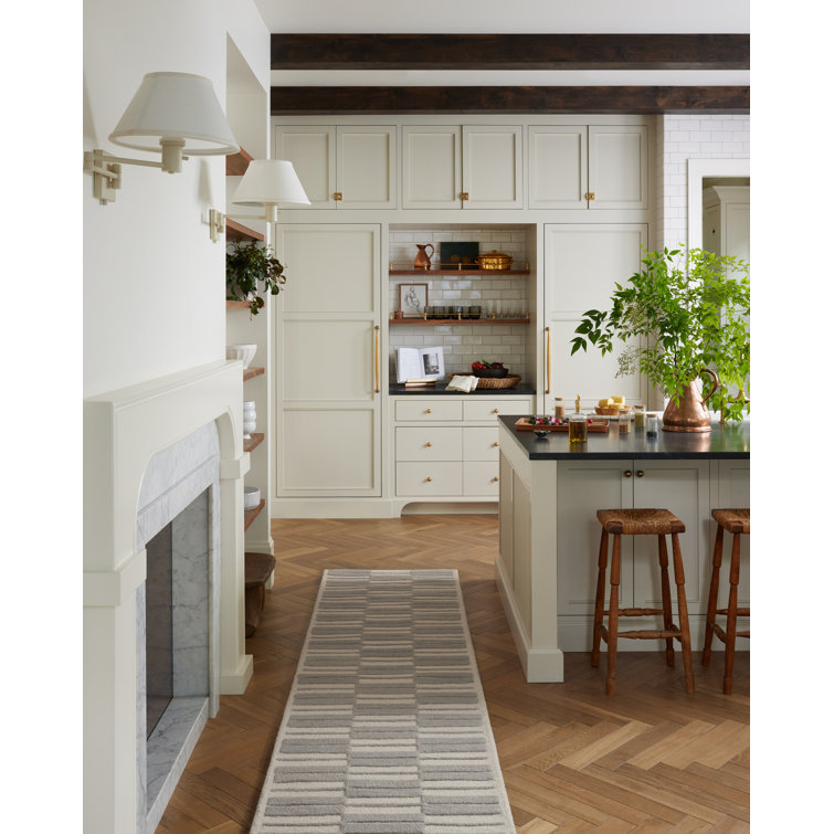 Ivory and Grey Hand-Tufted Wool Striped 5' x 7' Rug