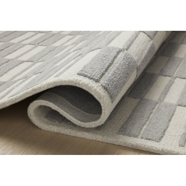 Ivory and Grey Hand-Tufted Wool Striped 5' x 7' Rug