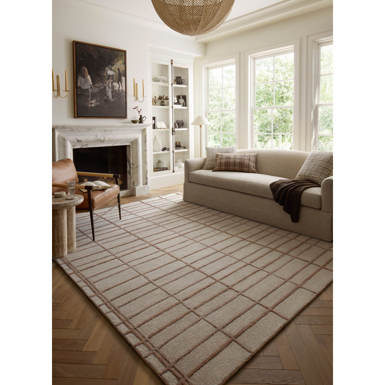 Bradley Rose and Blush Hand Tufted Wool Stripe Rug 7'9" x 9'9"
