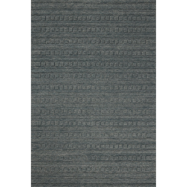 Teal Hand-Tufted Wool Striped Rectangular Rug 2'3" x 3'9"