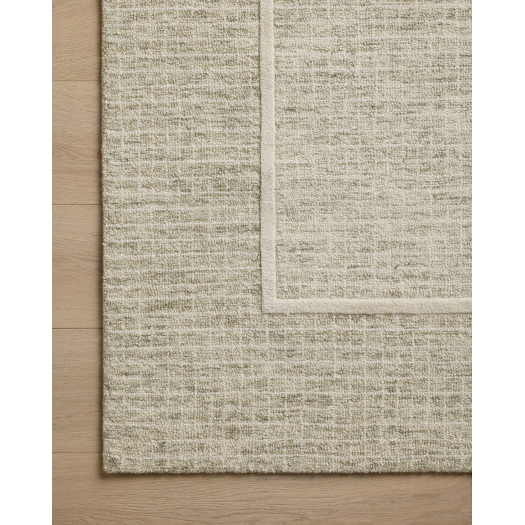 Hand-Tufted Sage and Ivory Wool Rectangular Area Rug