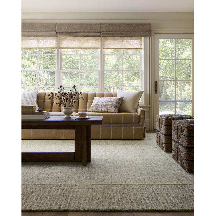 Hand-Tufted Sage and Ivory Wool Rectangular Area Rug