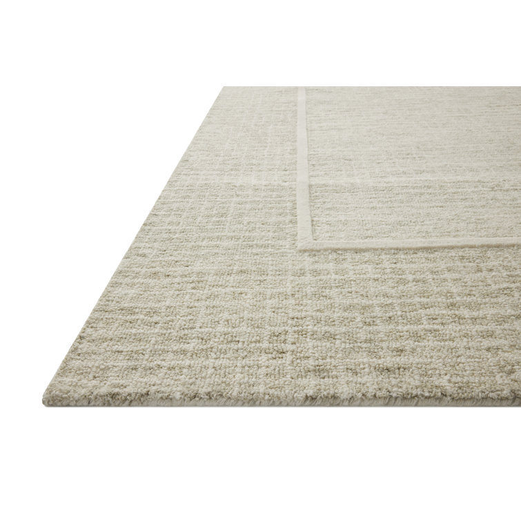 Hand-Tufted Sage and Ivory Wool Rectangular Area Rug