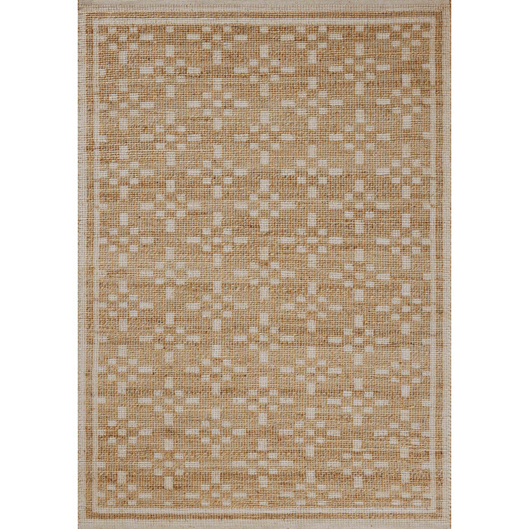 Natural and Ivory Geometric Flat Woven Handmade Cotton Rug 9'3" x 13'